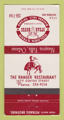 Matchbook Cover - Golden Steer Steak House Niagara Falls ON Ranger 30 Strike