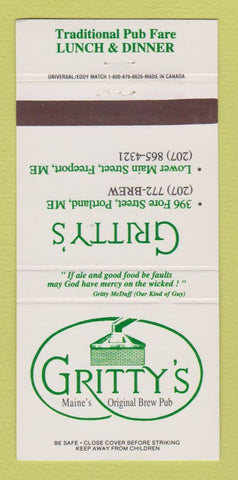 Matchbook Cover - Gritty's Restaurant Portland Freeport ME 30 Strike