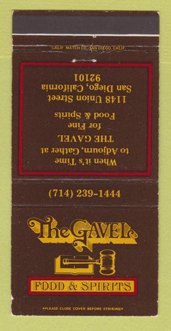 Matchbook Cover - The Gavel Restaurant San Diego CA 30 Strike