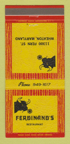 Matchbook Cover - Ferdinand's Restaurant Wheaton MD 30 Strike