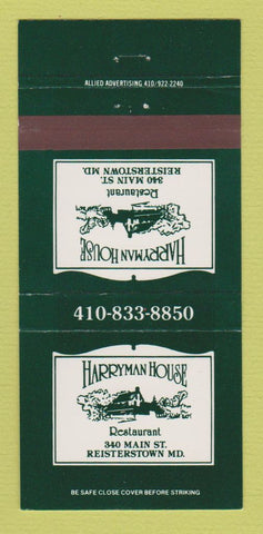 Matchbook Cover - Harryman House Reisterstown MD 30 Strike