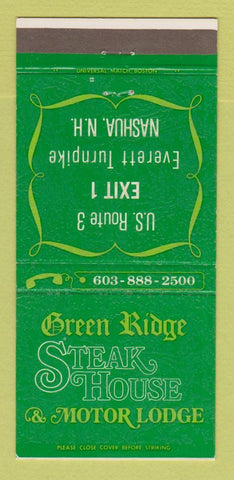 Matchbook Cover - Green Ridge Steak House Motor Lodge Nashua NH 30 Strike