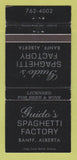 Matchbook Cover - Guido's Spaghetti Factory Banff AB 30 Strike