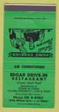 Matchbook Cover - Edgar Drive In Restaurant CREASES 30 Strike