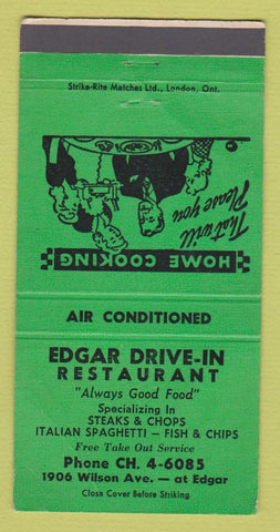 Matchbook Cover - Edgar Drive In Restaurant CREASES 30 Strike