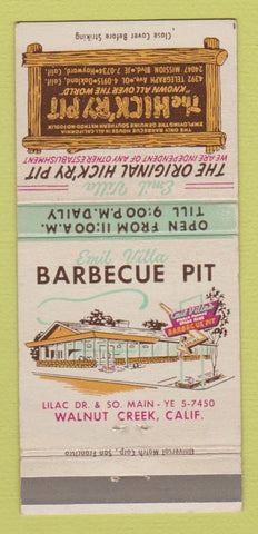 Matchbook Cover Hick'ry Pit Restaurant Oakland Hayward Walnut Creek CA 30 Strike