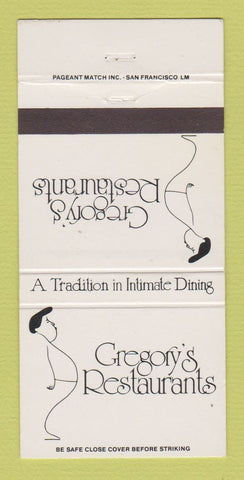Matchbook Cover Gregory's Restaurants Downey Anaheim San Francisco CA 30 Strike