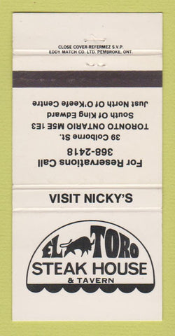 Matchbook Cover - El Toro Steak House Toronto ON 30 Strike