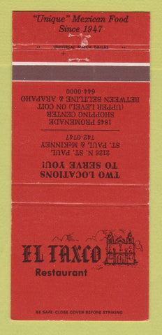 Matchbook Cover - El Taxco Restaurant Mexican Dallas? TX 30 Strike