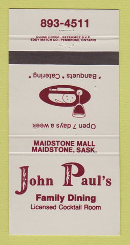 Matchbook Cover - John Paul's Restaurant Maidstone SK 30 Strike