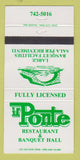 Matchbook Cover - Il Ponte Restaurant QC? 30 Strike