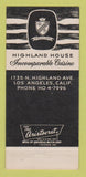 Matchbook Cover - Highland House Los Angeles CA 30 Strike