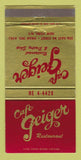 Matchbook Cover - Cafe Geiger Restaurant New York City 30 Strike