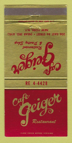 Matchbook Cover - Cafe Geiger Restaurant New York City 30 Strike