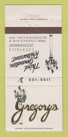 Matchbook Cover - Gregory's Restaurant Bloomington MN 30 Strike