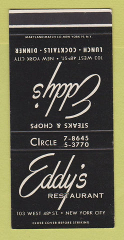 Matchbook Cover - Eddy's Restaurant New York City SAMPLE 30 Strike
