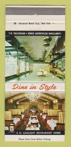 Matchbook Cover - EO Gaslight Restaurant Irvington NJ 30 Strike