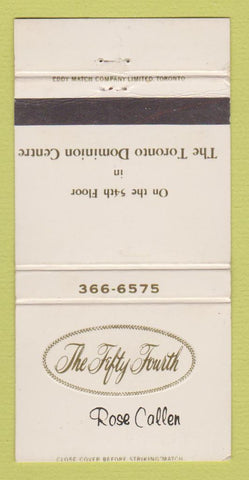 Matchbook Cover - Fifty Fourth Restaurant Toronto ON Dominion Centre 30 Strike