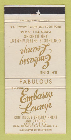 Matchbook Cover - Embassy Lounge Miami FL WEAR 30 Strike