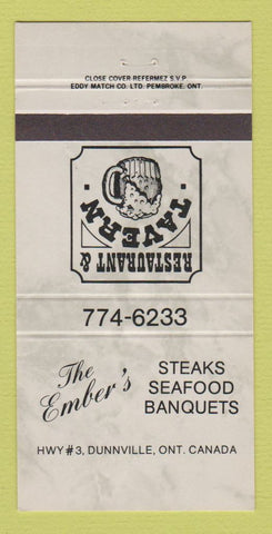 Matchbook Cover - Ember's Restaurant Dunnville ON GREY 30 Strike