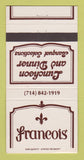 Matchbook Cover - Francois Restaurant Huntington Beach CA 30 Strike