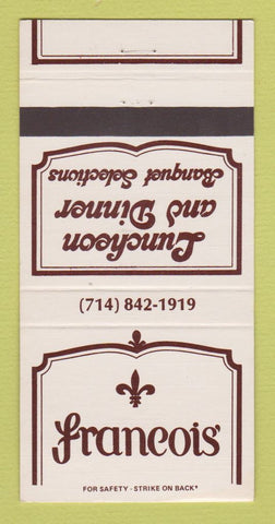 Matchbook Cover - Francois Restaurant Huntington Beach CA 30 Strike