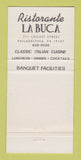 Matchbook Cover - La Buca Restaurant Philadelphia PA WEAR 30 Strike