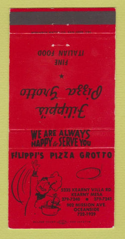 Matchbook Cover - Filippi's Pizza Grotto Italian Oceanside CA 30 Strike