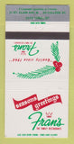 Matchbook Cover - Fran's Restaurants Toronto ON Christmas 30 Strike
