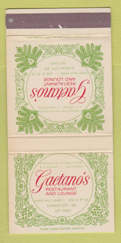 Matchbook Cover - Gaetano's Restaurant Kansas City MO 30 Strike