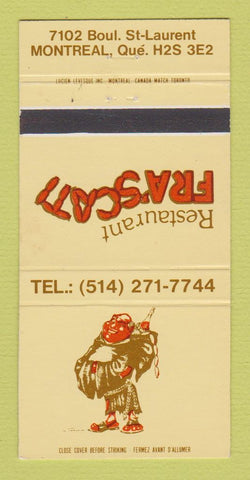 Matchbook Cover - Restaurnt Frascati Montreal QC 30 Strike