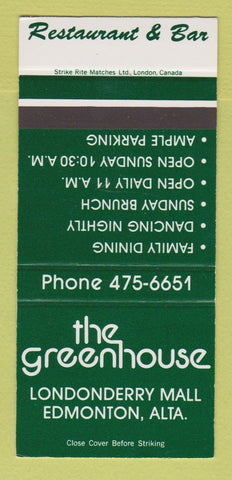 Matchbook Cover - Greenhouse Restaurant Edmonton AB SAMPLE 30 Strike
