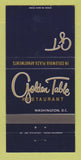 Matchbook Cover - Golden Table Restaurant Washington DC 30 Strike