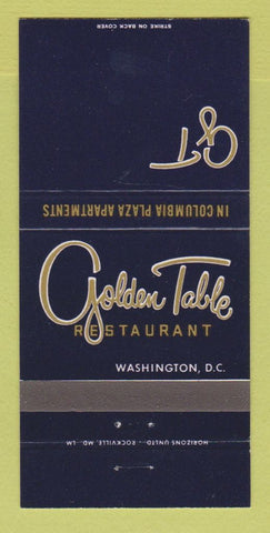 Matchbook Cover - Golden Table Restaurant Washington DC 30 Strike