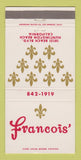 Matchbook Cover - Francois Restaurant Huntington Beach CA 30 Strike