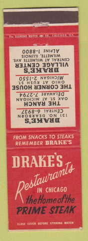 Matchbook Cover - Drake's Restaurants Chicago IL