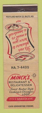Matchbook Cover - Minck's Restaurant Deli Chicago IL