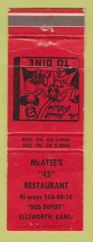 Matchbook Cover - McAtee's 45 Restaurant Ellsworth KS WEAR
