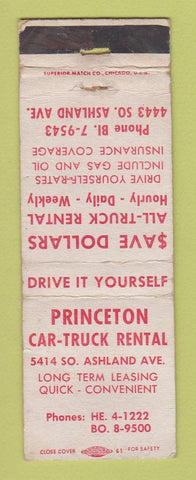 Matchbook Cover - Princeton Car Truck Rentals Chicago IL WORN