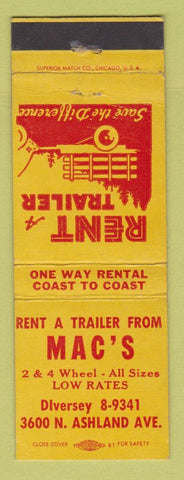 Matchbook Cover - Mac's Trailer Rentals Chicago IL