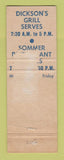 Matchbook Cover - Dickson's Grill Chicago IL Sommer Restaurant WORN BACK