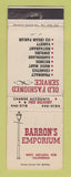 Matchbook Cover - Barron's Emporium West Arcadia CA WEAR