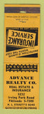 Matchbook Cover - Advance Real Estate Chicago IL POOR STRIKER