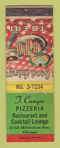 Matchbook Cover - T Campo Pizza Chicago IL POOR