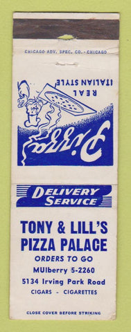 Matchbook Cover - Tony & Lill's Pizza Palace Chicago IL WEAR