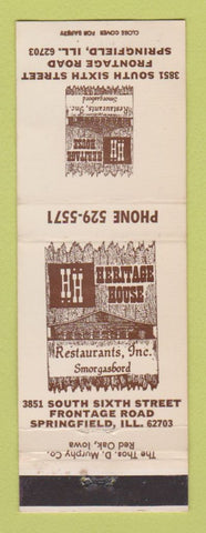 Matchbook Cover - Heritage House Restaurants Springfield IL