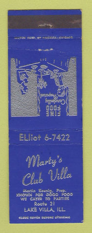 Matchbook Cover - Marty's cLub Villa Lake Villa IL