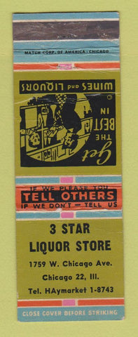 Matchbook Cover - 3 Star Liquor Store Chicago IL WEAR