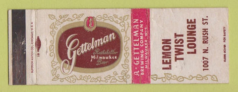 Matchbook Cover - Gettelman Beer Lemon Twist Lounge Chicago IL WORN