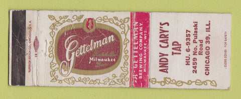 Matchbook Cover - Gettelman Beer Andy Cary's Tap Chicago IL WORN